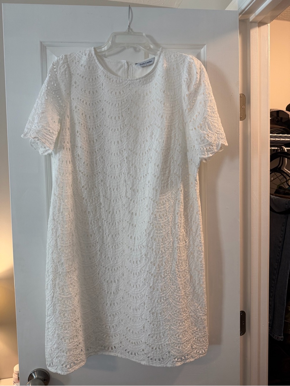 White Eyelet Mini Dress with Short Sleeves